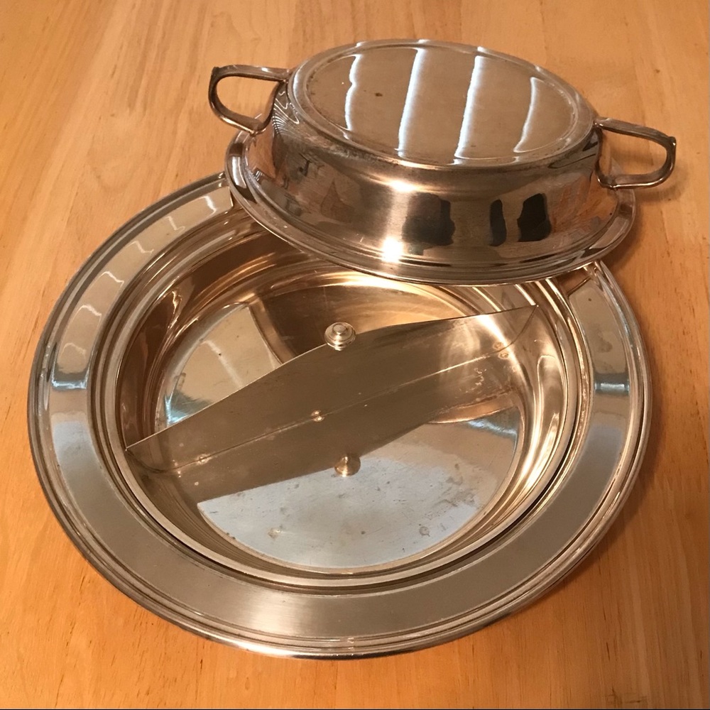 3pc heavyweight Silver “Tray-in-a-Tray” Warmer& Serving Tray with matching lid